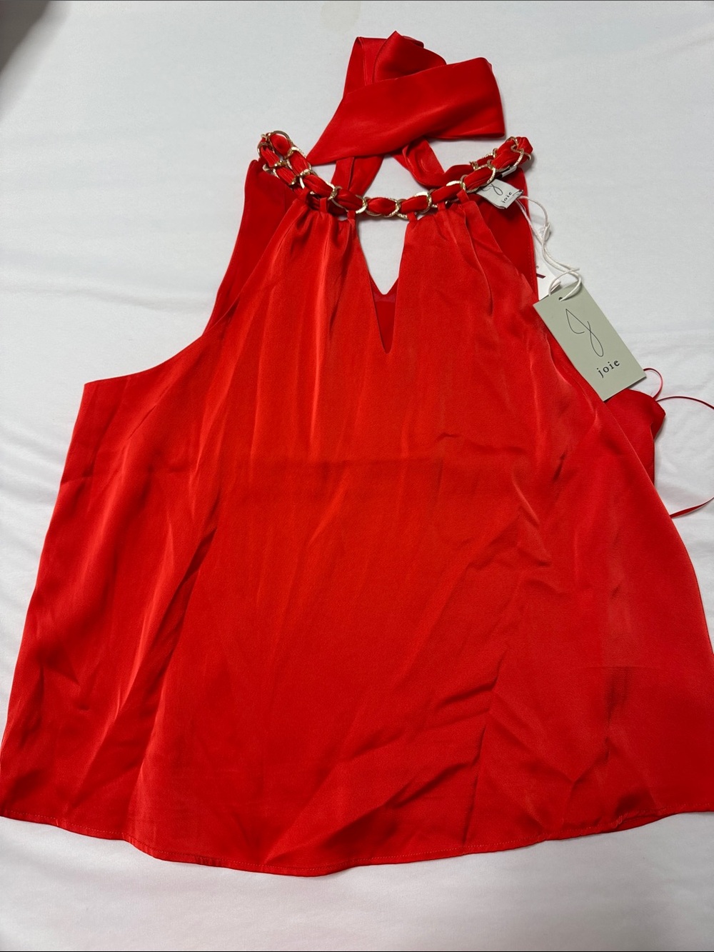 Joie Red Halter Tank with Gold Chain Detail